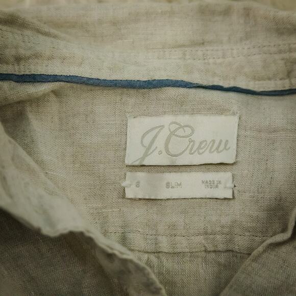 J. Crew Size Small S Tan Beige Slim Fit Linen Collared Button Long Sleeve Top - Picture 3 of 6